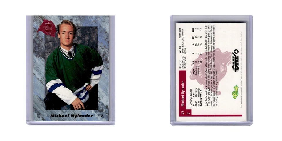 Michael Nylander 1991 Classic Draft Picks #47 Hartford Whalers Hockey Card NM - Image 3 of 3
