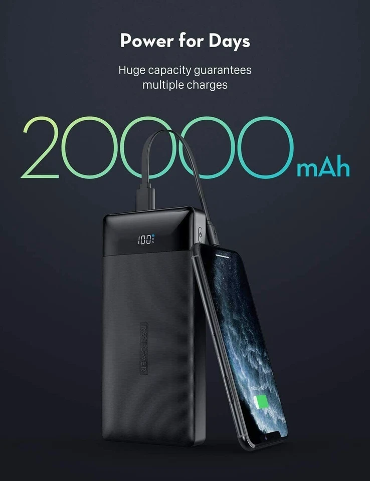 Cargador Portátil 20000mAh PD 3.0 Banco de Alimentación QC 3.0 18W USB C Batería Externa Pa Foto 3 de 4