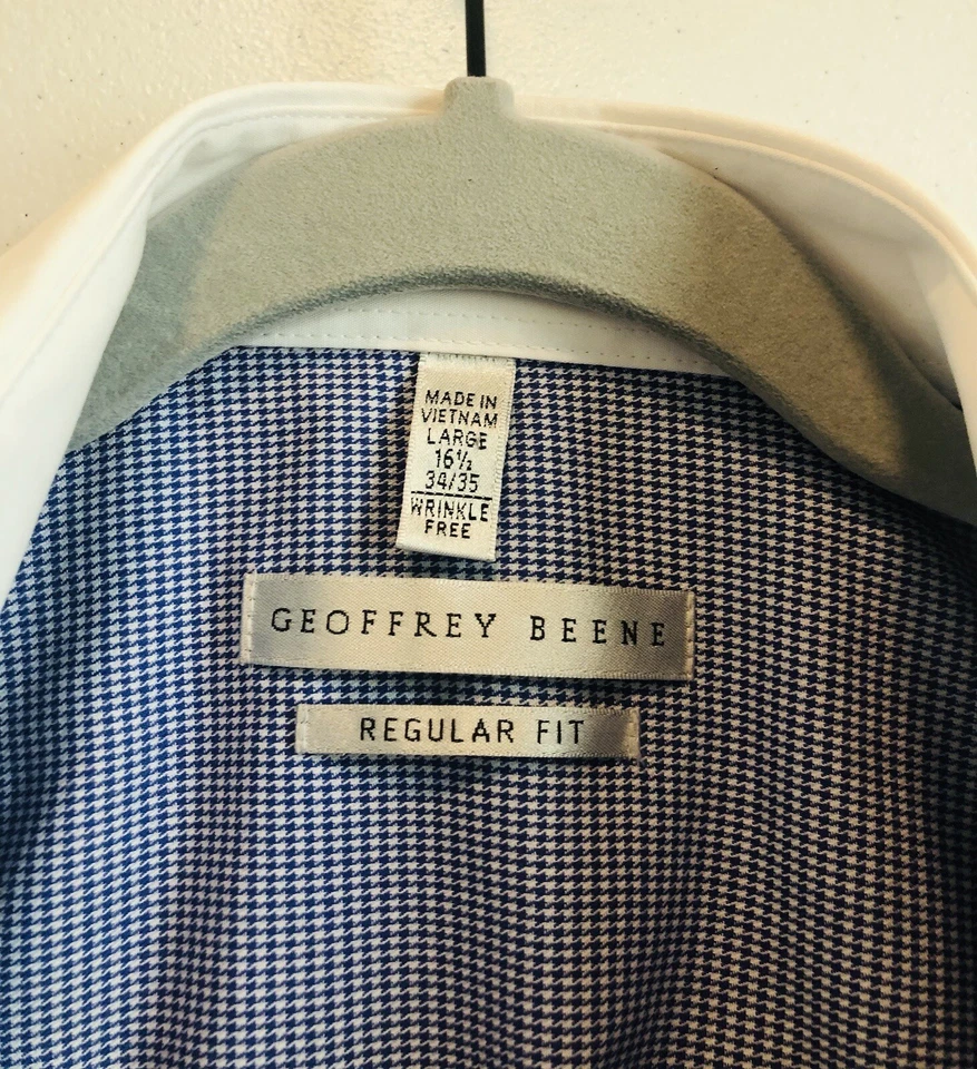 Camisa de vestir Geoffrey Beene para hombre 16,5 azul pata de gallo manga larga abotonada Foto 2 de 4