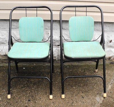 Vintage Green Black Shott Mid Century 50's Atomic Folding Chairs
