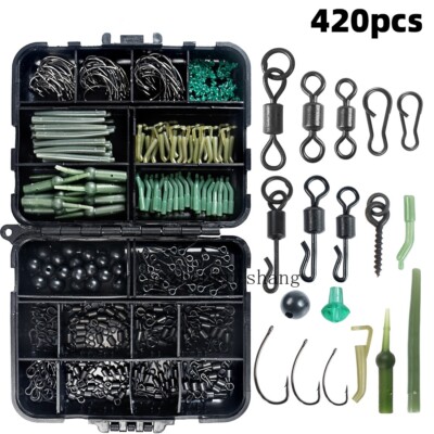 420pcs/Box Fishing Tackle Accessories Hooks Swivels Lures Carp Fishing Set