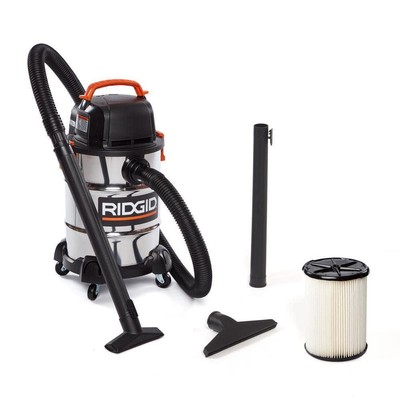 RIDGID Wet Dry Vacuum 4.25-Peak HP 6-Gal Stainless Steel w/ Filter, Locking Hose