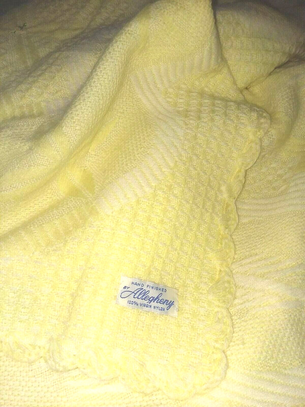 Vintage Yellow Baby Blanket by Allegheny 38x40 100% Virgin Nylon