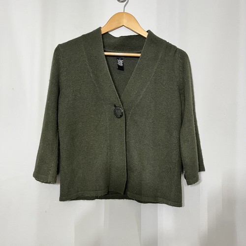 Carole Little Cardigan misto lana angora manica 3/4 piccolo pelo di coniglio verde - Foto 2 di 7