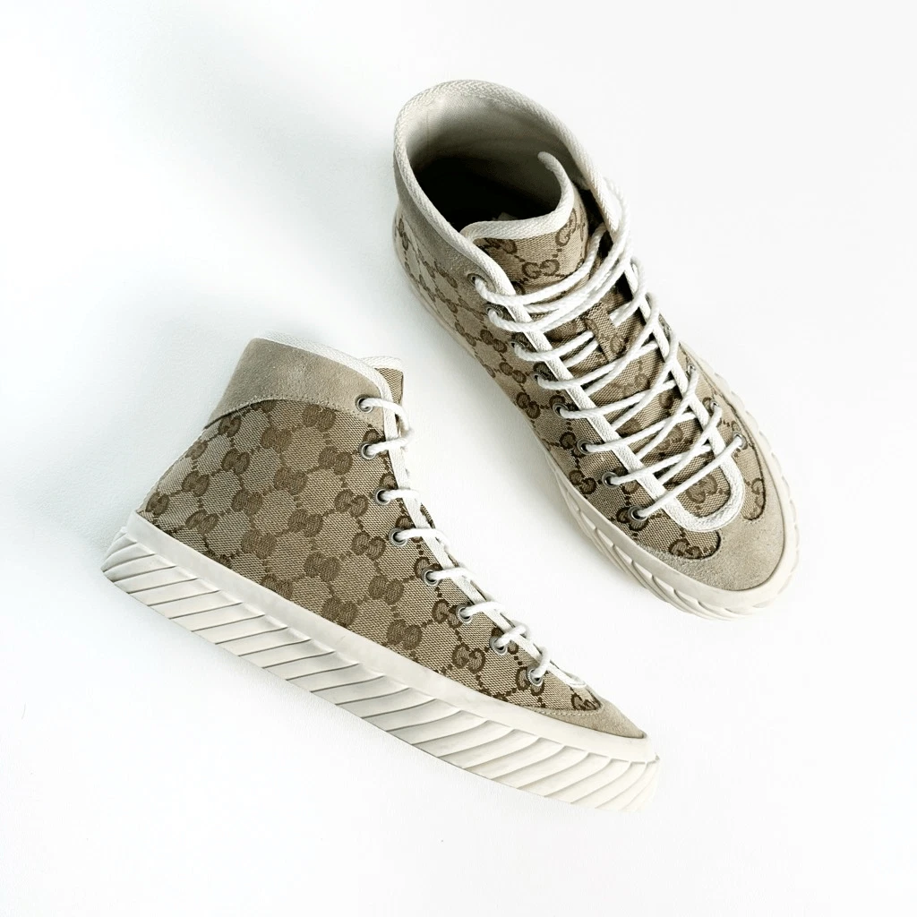 Baskets GUCCI Tortuga GG toile daim taille homme US 7,5 haut à lacets suprême
