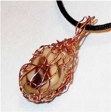 UNIQUE HAND CRAFTED COPPER WIRE-WRAPPED ZEBRA JASPER PENDANT  1-3/4 INCHES
