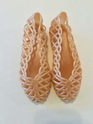 Vintage 80s Girls Jelly Shoes Peach Pearl Size 7 Made In Taiwan