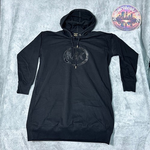 MICHAEL Michael Kors Women's Size M Black Sequin Circle Logo Hoodie Dress Casual