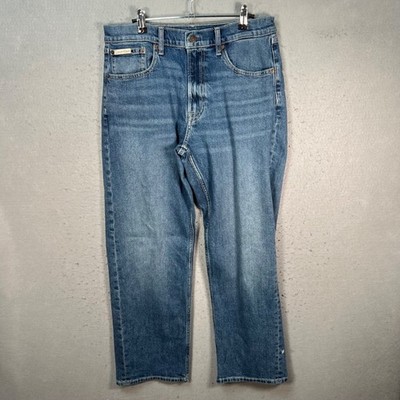 Calvin Klein Mens Size 32 x 30 Signature 90s Straight Jeans Blue Denim