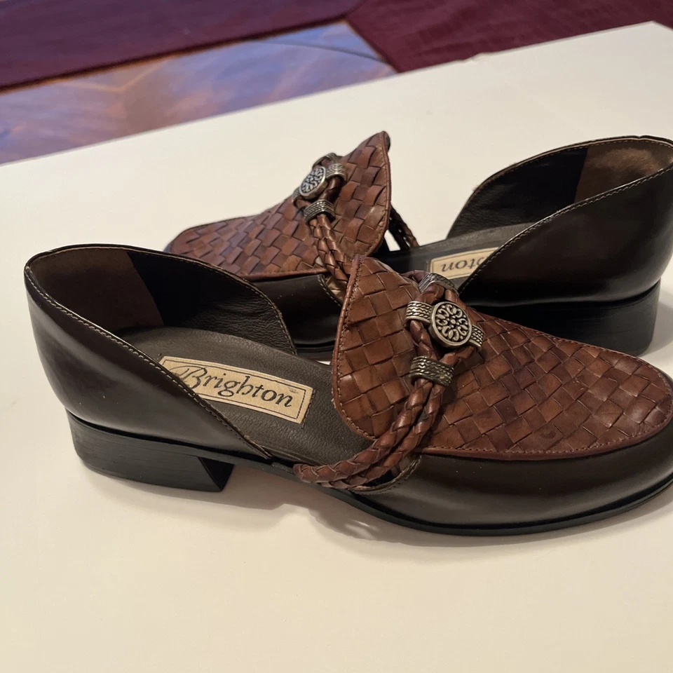 Женские повседневные мокасины Brighton бразильские размер 6 M черные коричневые кожаные плетеные  - Изображение 2 из 4