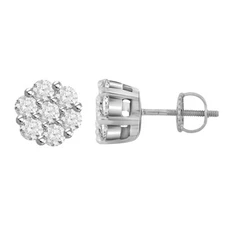 Ladies Flower Earring Natural 1.00ct Round Diamond 14k White Gold