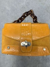 Women's Croc-Embossed Faux Suede Crossbody Bag with Tortoiseshell Chain Handle