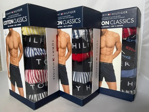 TOMMY HILFIGER Men's Underwear Woven Boxers 100% Cotton Classic Fit 4 Pack S M