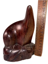 HAND CARVED WOODEN ABSTRACT SEAL WALRUS BEAR DARK HARDWOOD SCULPTURE VTG 7.5"