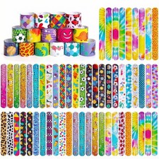 Shindel 96 PCS Slap Bracelets Bulk for Kids, 48 Styles Snap Medium, Multi