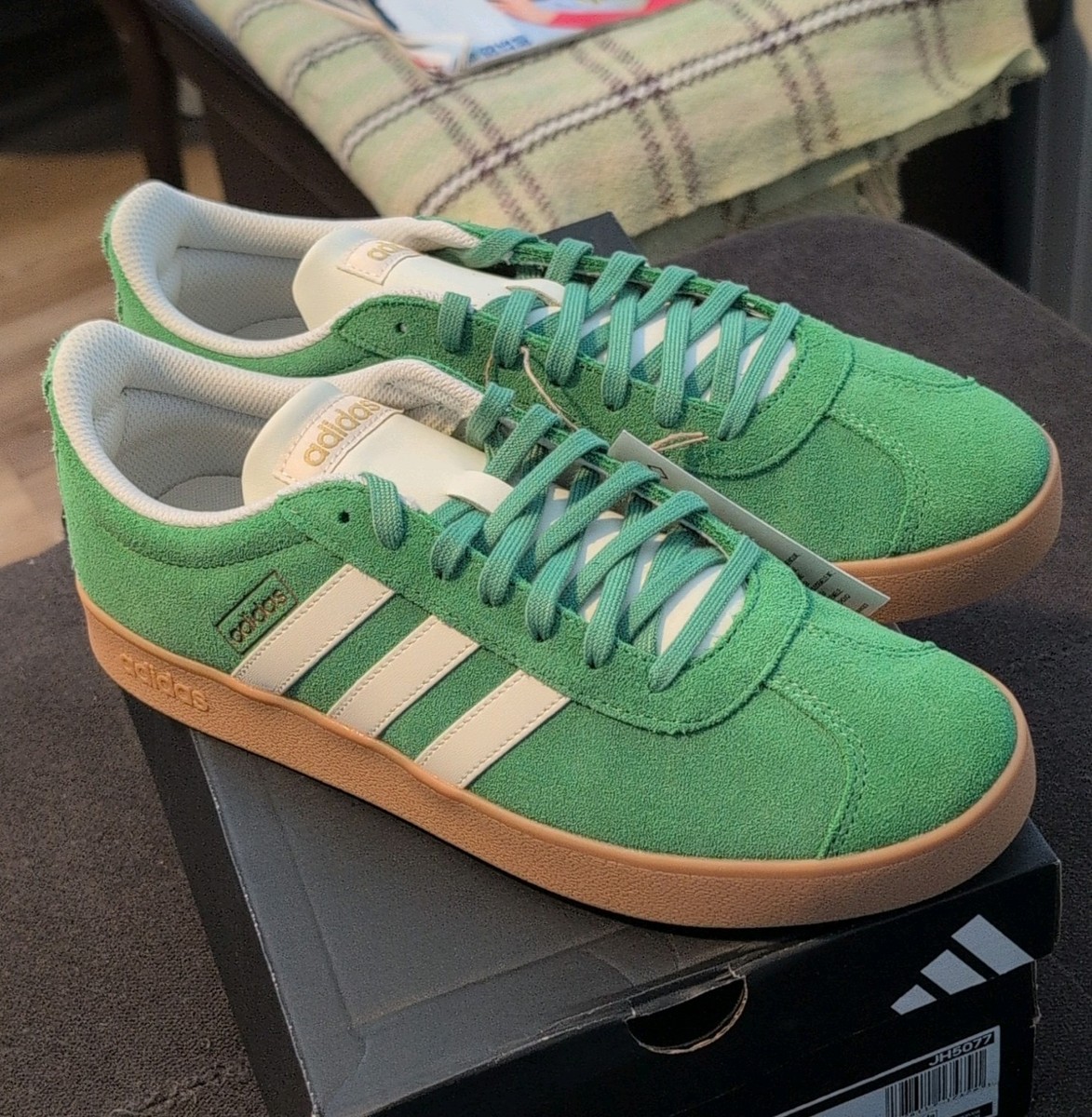 adidas VL Court 2.0 Green White JH5077 Men's Suede Sneakers Sz 9