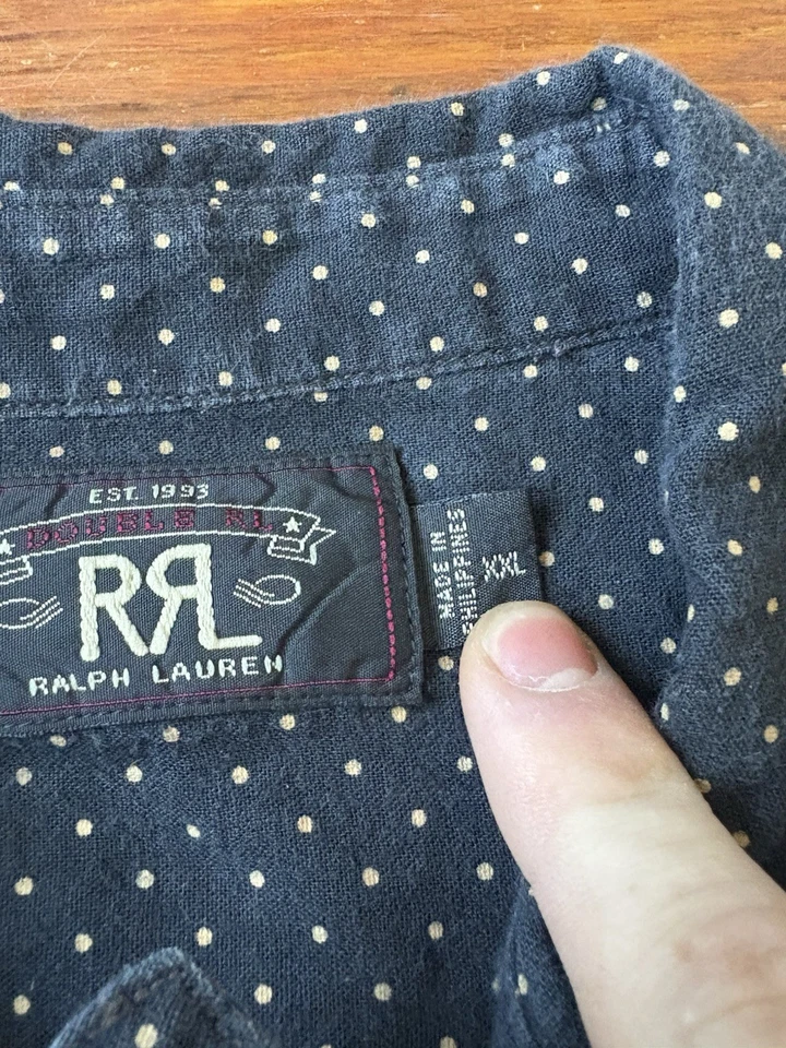 RRL Polo Ralph Lauren Men's Button Down Polka Dot Shirt Black Gold Navy XXL - Image 4 of 4
