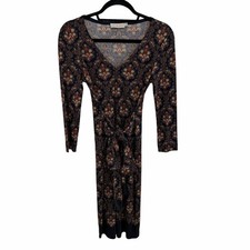 Tory Burch Navy Damask Engineered Print Tilda Silk Tie Accent Dress Size Small