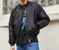 Alpha Industries Men'S Ma-1 Flight Bomber Jacket Black Gold Zip L