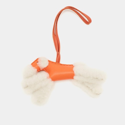 Hermes Budy Bag Charm EcruOrange PoppyCornaline Milo Leather and Wool