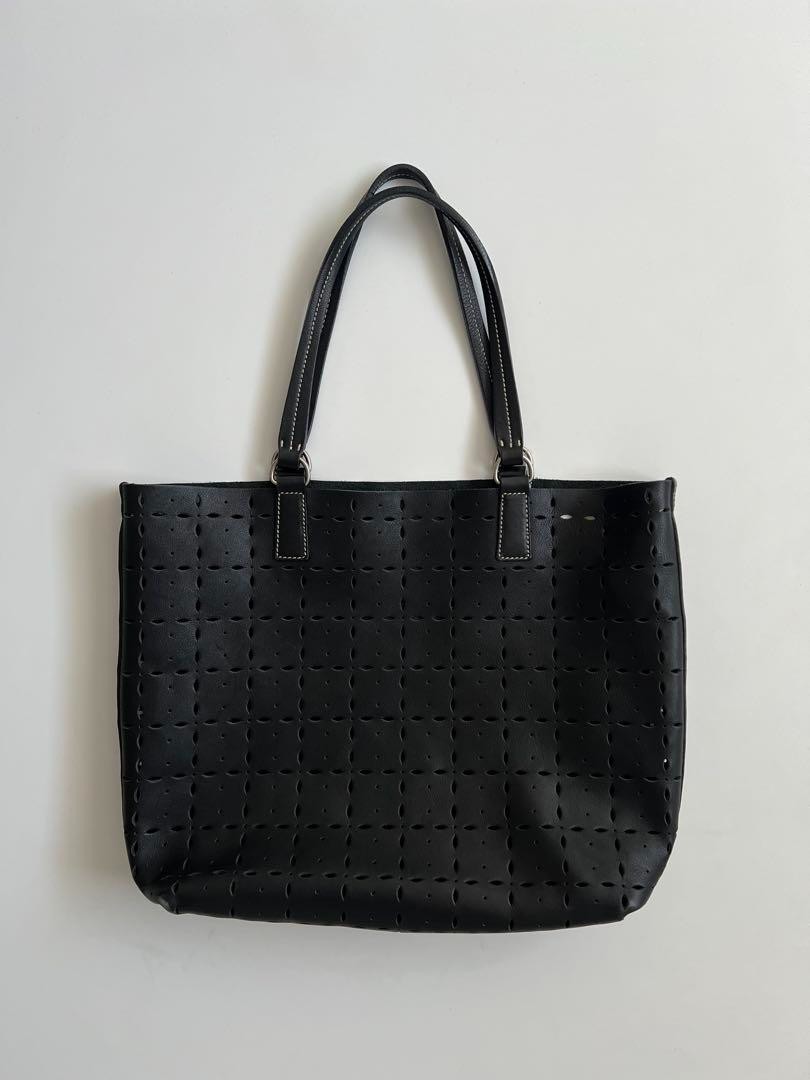 バッグ MIU MIU CUTWORK LEATHER PUNCHING TOTEBAG Miu Miu Cutwork Leather Punching Tote Bag Black Handbag Used
