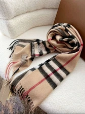 BbY Classic Beige Checkered Cashmere Scarf with Embroidered Logo