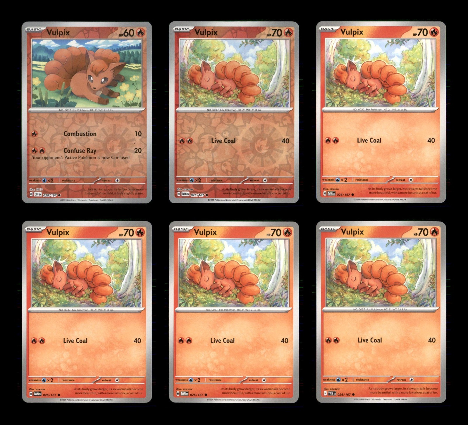 Vulpix Lot 6 Pokemon Cards Obsidian Flames 28 Reverse Holo Deck Building Set