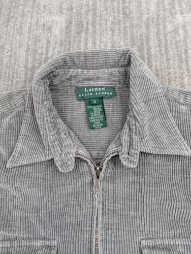 Ralph Lauren Corduroy Shirt Women's Small Gray Full Zip Button Pocket Jacket - Picture 3 of 15