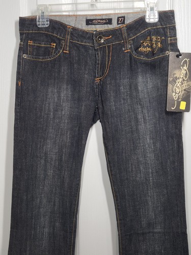 Neu mit Etikett Ed Hardy Damen 27 Tattoo Bootcut Jeans dunkle Waschung Christian Audigier 30 x 34 - Bild 5 von 13