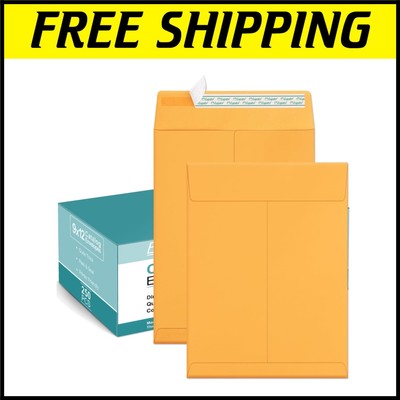 250 Pack Brown 9x12 Catalog Envelopes with Privacy Protection and Self-Sealing