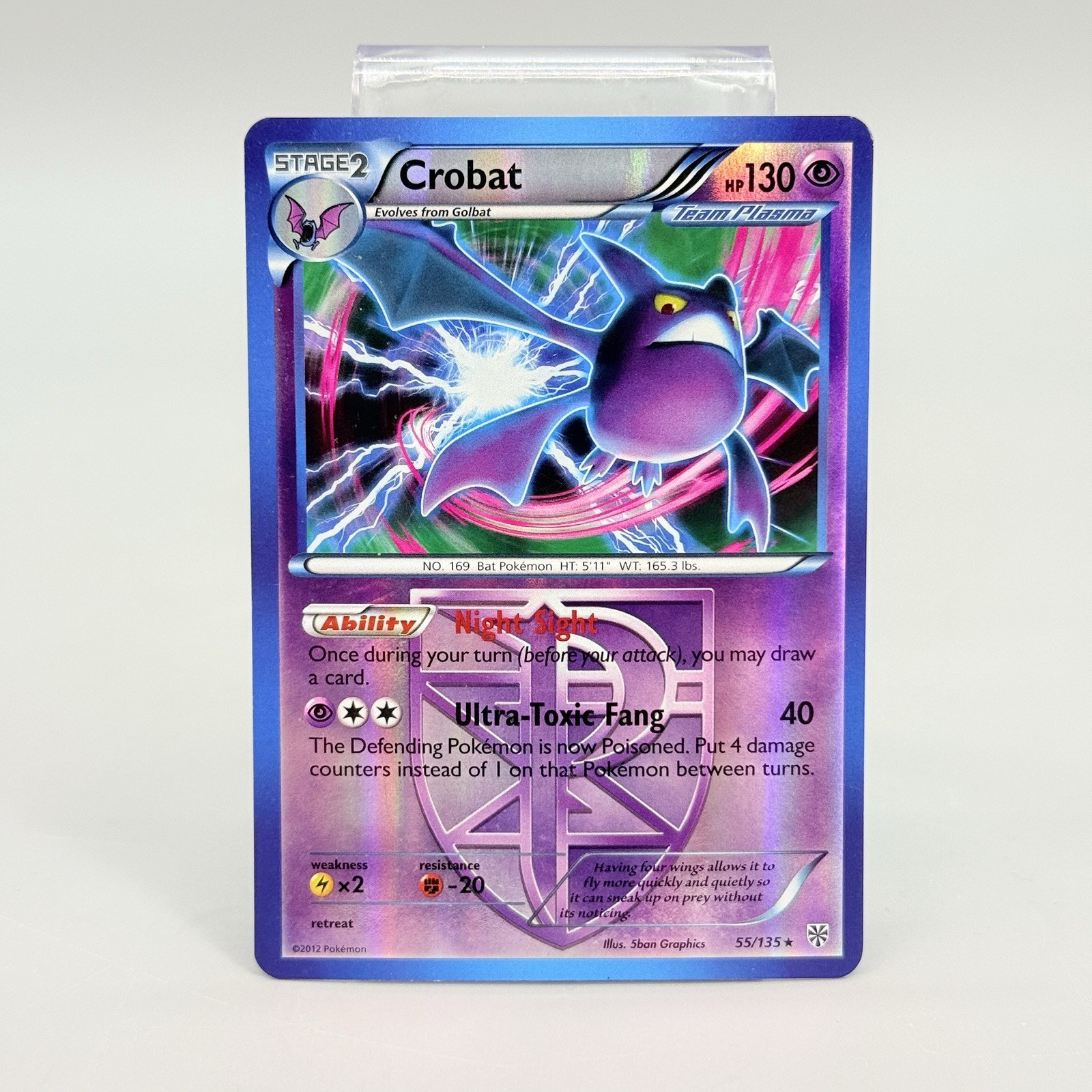 Crobat 55/135 Reverse Holo Black & White Plasma Storm Pokemon Card LP