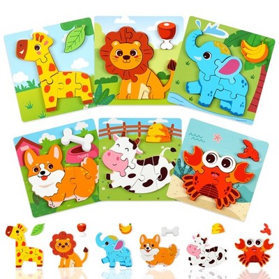 Wooden Puzzles Toddler 6PC Animal Jigsaw Educational Montessori Learning Toy