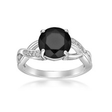 925 Sterling Silver Round Black Onyx Ring With White Topaz Accent - Size 5-9