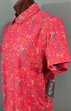 BIRDIE BOUND Golf s/s WICKING Sun protection, full button Shirt L CORAL ABSTRACT
