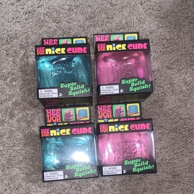 NeeDoh Nice Cube Squeeze Ball Super Solid Squish! Lot of 4, Blue & Pink