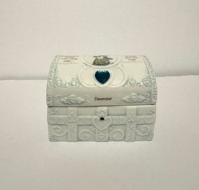 1995 Rare Precious Moments December Top Turquoise Porcelain Trinket Box