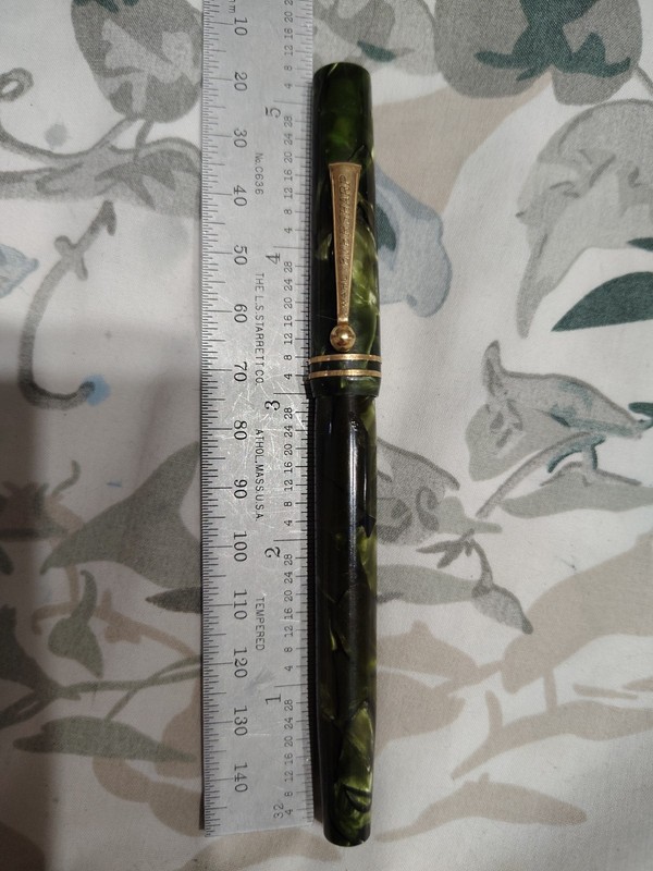 Wahl Eversharp Marble Green Fountain Pen With 14k Gold Fine Flexible Point Nib 
