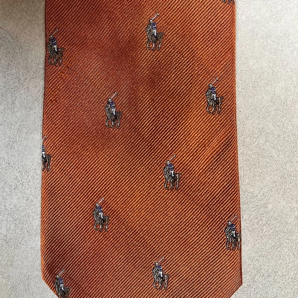Polo Ralph Lauren Hombre Naranja Corbata Pony Caballo Logo Toda Italia Ecuestre Foto 3 de 4