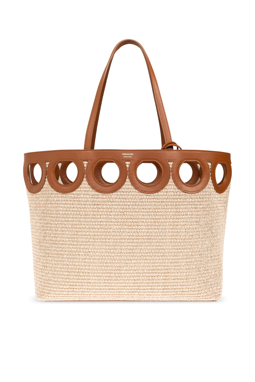 FERRAGAMO Gancini Outline Medium $1750 Natural Nude Tote Bag New & Authentic