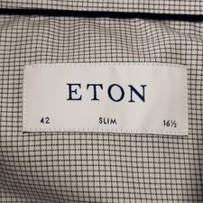 ETON Dress Shirt Men 16.5 Slim Blue Micro Check Long Sleeve Spread Collar Cotton