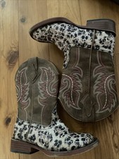 Roper Little Girls Square Toe Pink Brown Cheetah Glitter Western Cowgirl Boots 9