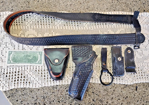 Genuine Vintage Tactical Police Security Leather Belt Viking Mexico S&W Holster