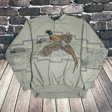 Vintage Art Unlimited Sportswear Pheasant AOP Henley Sweatshirt Size Medium M