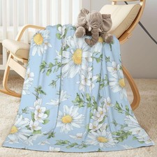 Daisies, Watercolor Wildflowers Fleece Throw Blanket, 50x40in, Soft Cozy