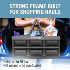 CLEVERMADE COLLAPSIBLE SHOPPING BASKET, 32L STORAGE CRATE, 3 PACK, STONE -