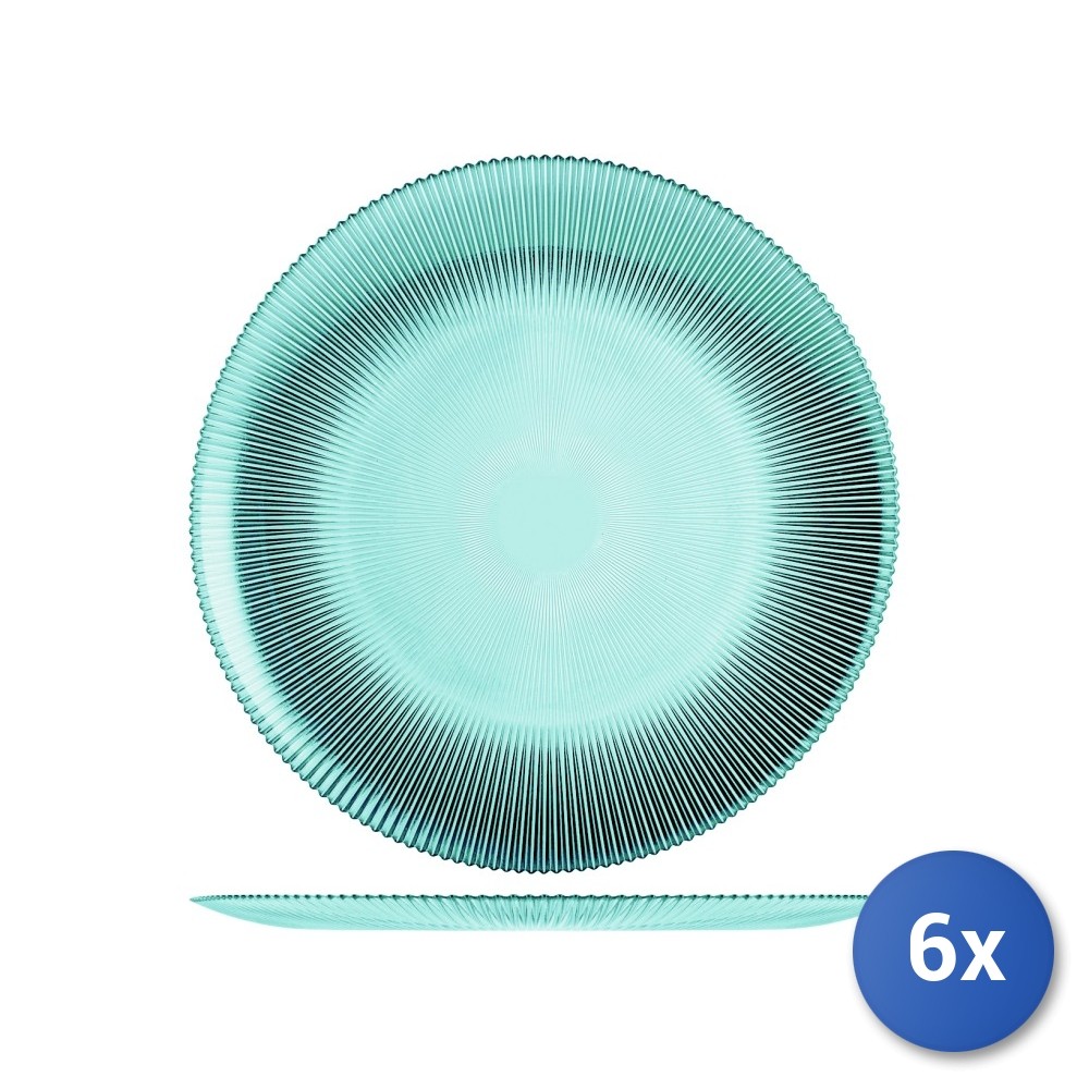 6x H&H Underplates Groove in glass turquoise color 32 cm