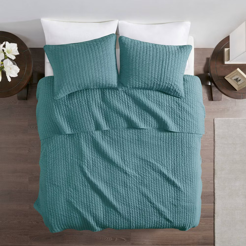 Madison Park Coverlet Set Simple Anti-Microbial Solid Teal FullQueen 5490₽