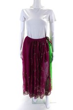Ashish Womens Gathered Salvaged Sari Embroidered Maxi Skirt Magenta Green XS