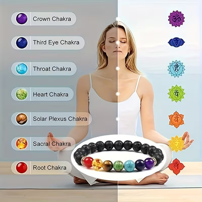 Chakra Armband 7 Edelsteine Lavastein dehnbar Energie Balance Yoga
