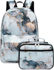 Backpack for Girls, Marble Girls Backpack with Lunch Box Kids School Bag Travel